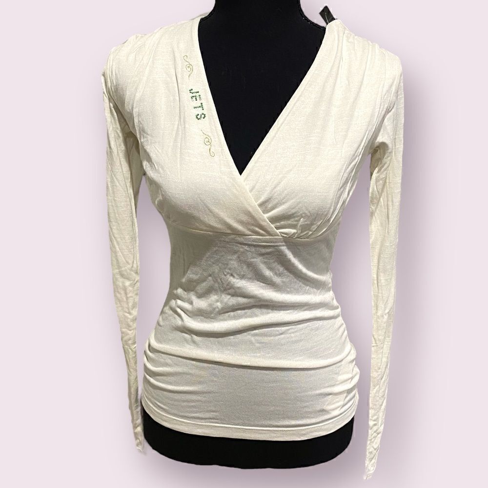 NFL NY Jets All Sports Couture Shimmer V Neck Long Sleeve Tee Size XS
